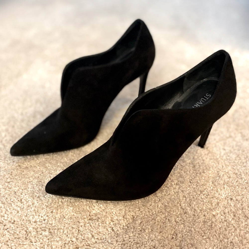 Stuart Weitzman black suede bootie stilettos. New